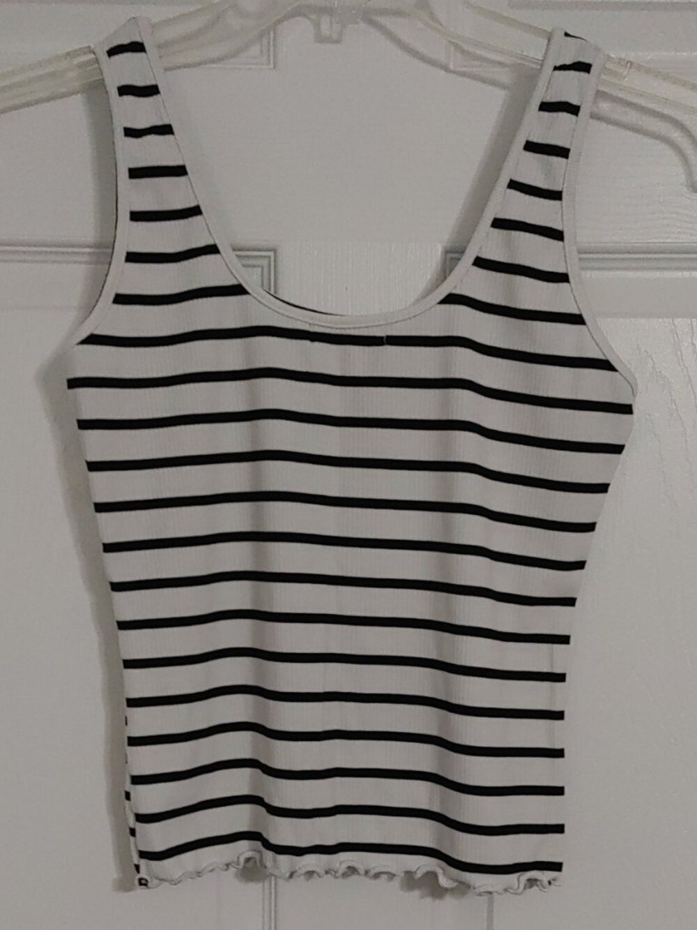 White and Black Striped Cropped Tank Top - Picture 2 of 2